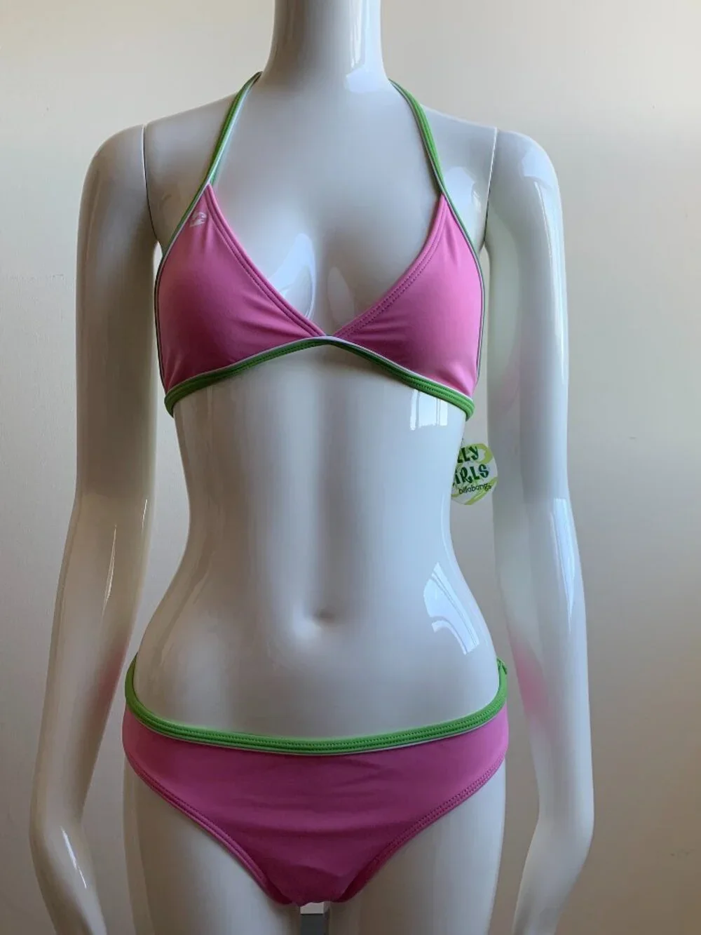 Billabong Girls swimwear pink & green triangle top logo bikini Billi Girls